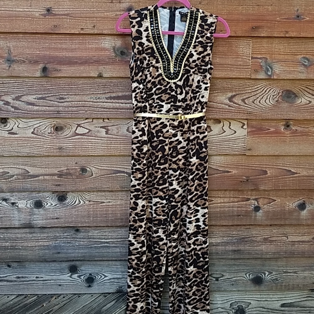IMAN leopard jumpsuit xs poly beaded tiger king
